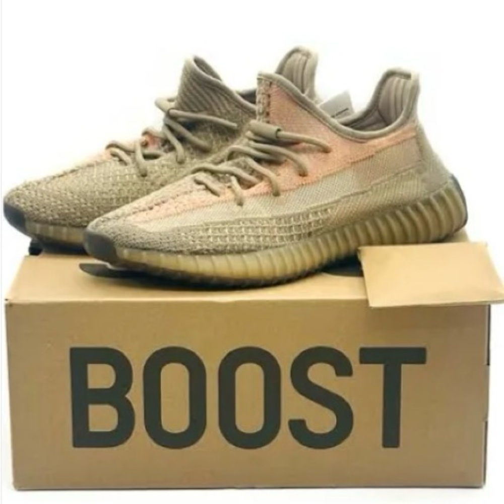 Authentic Yeezy Boost Sneakers in Tan and Pink